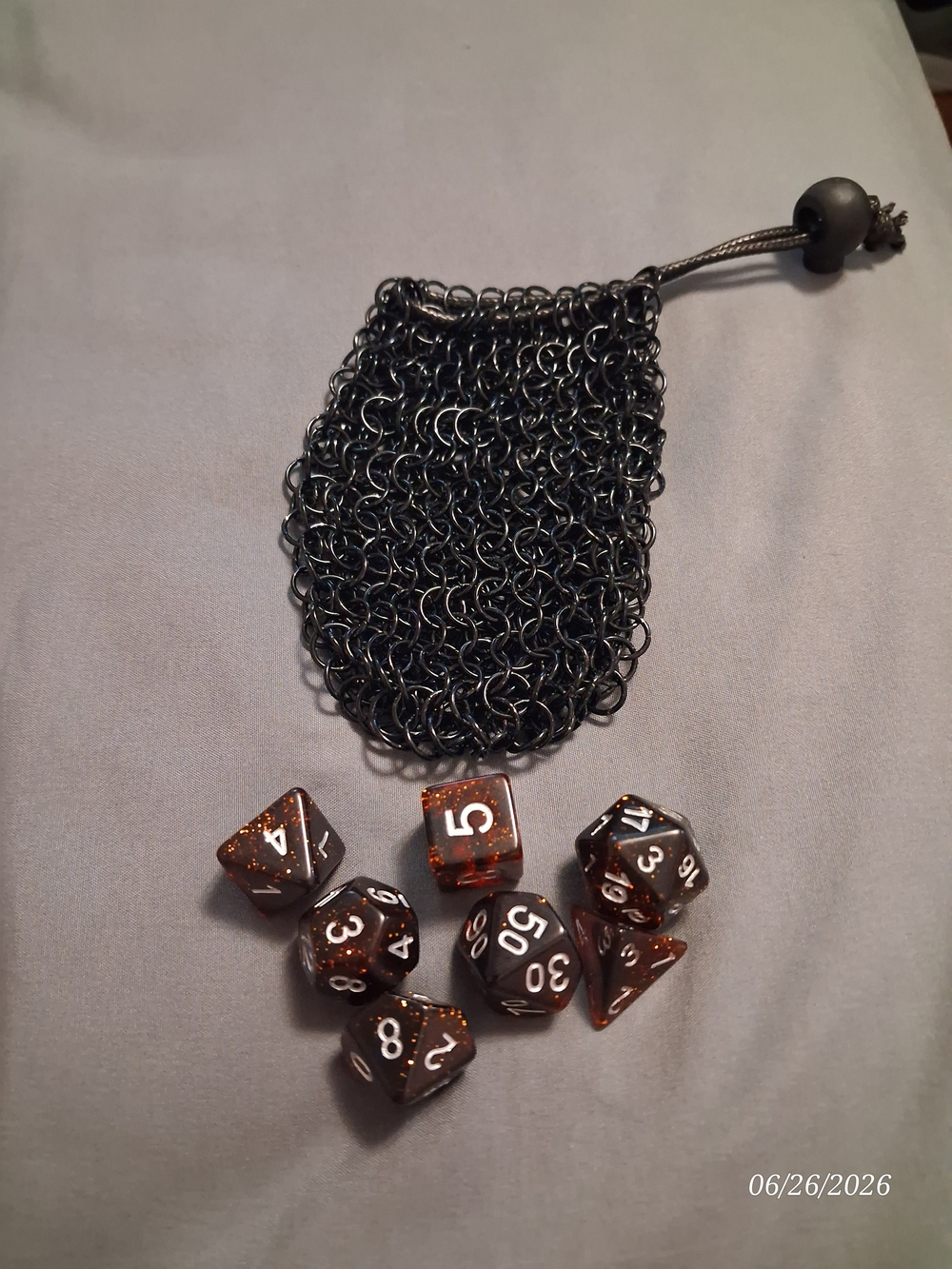 RPG Dice Set with Black Chainmail Dice Bag